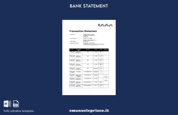modello word di estratto conto della transazione Spain Rebellion Pay in stile ve